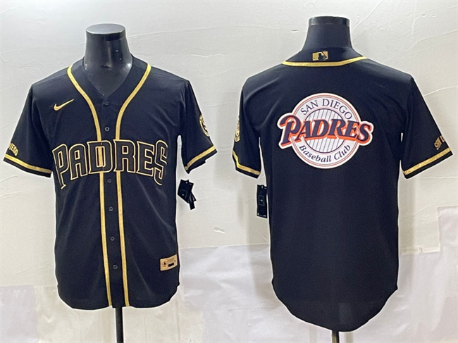 Men's San Diego Padres Team Big Logo Black/Gold Stitched Baseball Jersey Men's San Diego Padres Team Big Logo Black/Gold Stitched Baseball Jersey